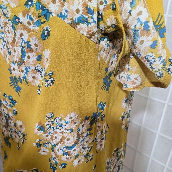 June & Hudson Woman Yellow Floral Lattice Flutter Sleeves Top Blouse Size Large - Picture 6 of 8